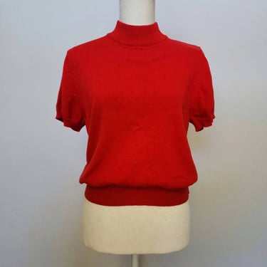 Vintage 1980's Allison Daley Red Mockneck Short Sleeve Sweater Top 38