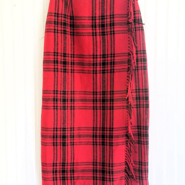 1980-90s - Red Plaid - Wrap Skirt - Cottagecore - by Cambridge - Marked size 10 