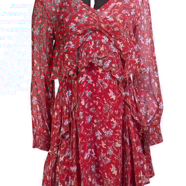 IRO - Red Floral Semi Sheer Open Back Layering Mini Dress Sz 2