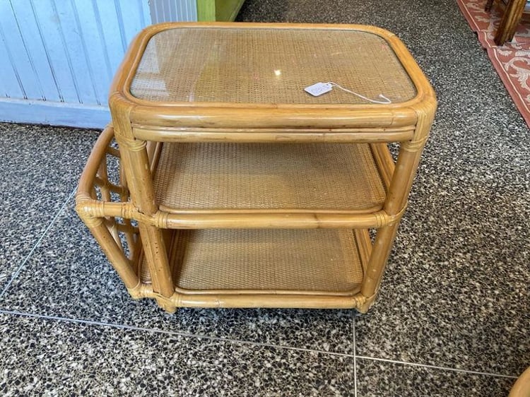 Rattan side table with magazine cubby  23” x 14” x 20.5”