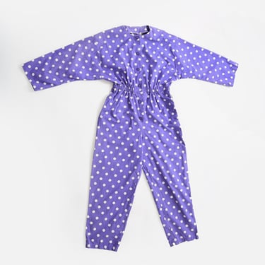 80s polka dot jumpsuit |  Vintage 1980s purple cotton cotton playsuit jumpsuit 