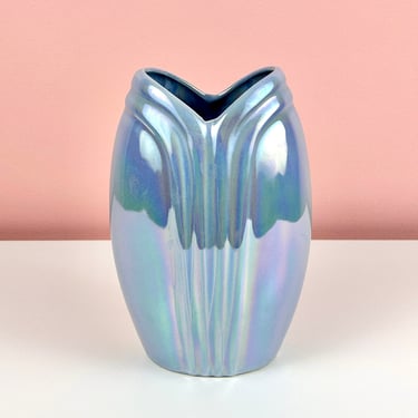 Iridescent Blue Art Deco Vase 