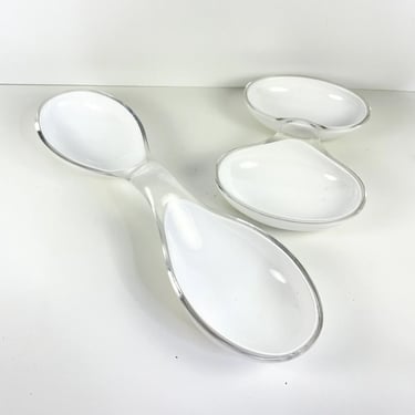 2 MCM Guzzini Interlocking Lucite Serving Dishes White Italian Mid Century VTG