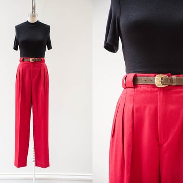 high waisted pants | 80s 90s vintage red dark academia pleated ankle trousers 