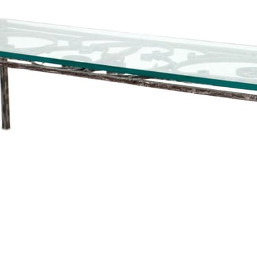 French Wrought Iron Grate Glass Top Coffee Table