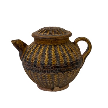Chinese Ware Brown Woven Pattern Ceramic Jar Vase Display Art ws2666E 
