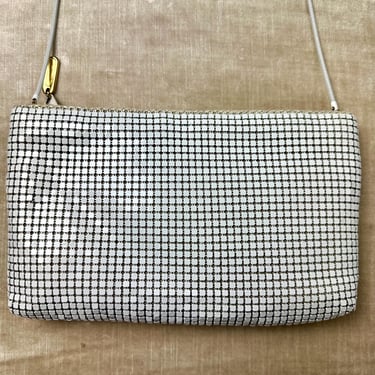 70’s white mesh purse~ shoulder bag~ Whitting & Davis inspired/ 1970 style Disco Glam smallish  evening bag chain link metal 