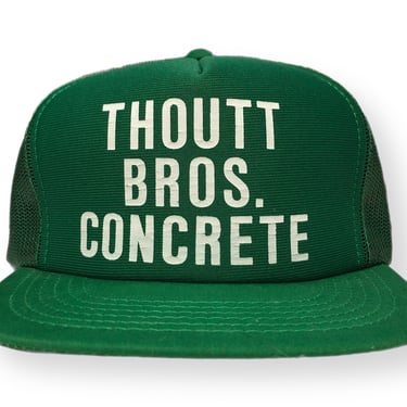 Vintage 80s “Thoutt Bros. Concrete” Youngan Poly/Cotton Mesh Trucker SnapBack Hat Cap OSFA 