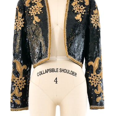 Victor Costa Jeweled Sequin Crop Jacket