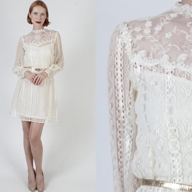 Vertical Striped Lace Mini Dress, Classic Victorian Sheer Style, Formal Old fashion Antique Frock 