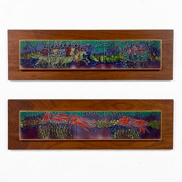 Pair of Harris Strong Colorful Tile Wall Art Pannels