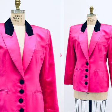 Vintage 80s 90s Bright Pink Fuchsia Satin Suit Jacket Blazer 90s Pink Barbie Power Suit Medium Large// 90s Glam Pink Jacket Blazer Criscione 