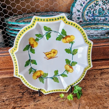 Vintage Majolica Plate ITALY~Hand painted Butterfly Plate 