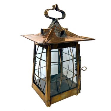 English Art Nouveau Brass and Glass Candle Portable Lantern