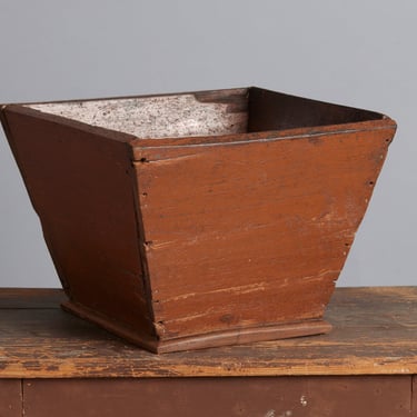 Small Natural Teak Rice Pot with Traces of Old Red Paint