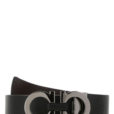 SALVATORE FERRAGAMO Black leather reversible belt