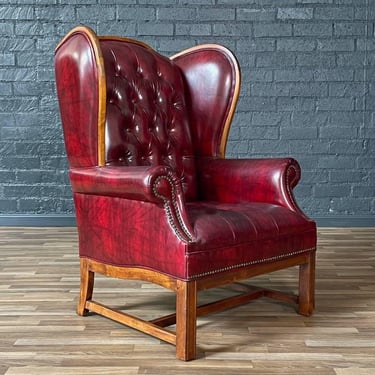 Vintage English Chesterfield Style Tufted Oxblood Wingback Chair, c.1960’s 