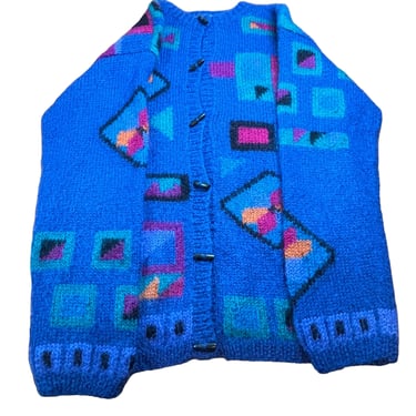 Vintage LL Bean Mohair Blend Geometric 80's Cardigan Sweater, M 