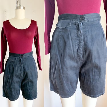 Vintage 1950s High Waist Black Long Line Shorts / 25" waist 