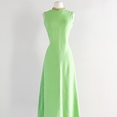 Cutest 1960's Lime Green Linen Minimalist Dress  / Sz M