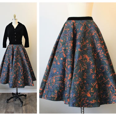 Vintage 1950s atomic Joe Davidson Pinup Girl Felt Marbled Patterned FULL Circle Skirt // xs US 4 6  small 