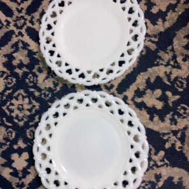 2 Lattice Westmoreland Milk Glass Dinner Plates~ Forget Me Not ~ Collectible Vintage White Glass Lace Sweet Lunch Plate Set~ 