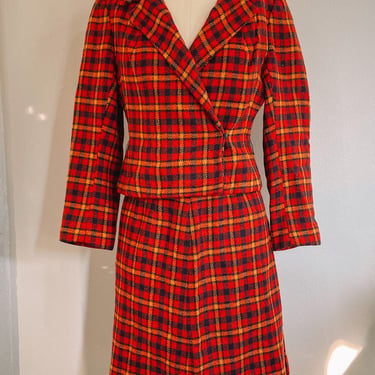 1960s Tartan Plaid Wool Suit Set, sz. XS/S