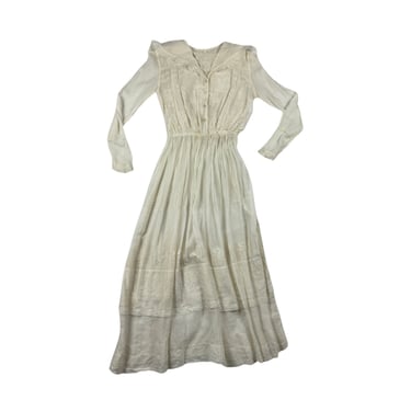 Antique Victorian Lawn Dress / White / Victorian Cotton / Hand Made Lace / Pneumonia / Wedding / Bridal / Sheer / XS / 21 Waist / Edwardian 