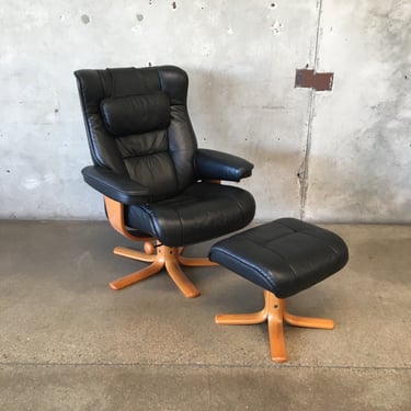 Vintage Norwegian Leather Lounge Chair &amp; Ottoman