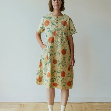 Organic Oranges Dress, Button Front Dress, Citrus Print Hemp Linen Tunic with pockets 