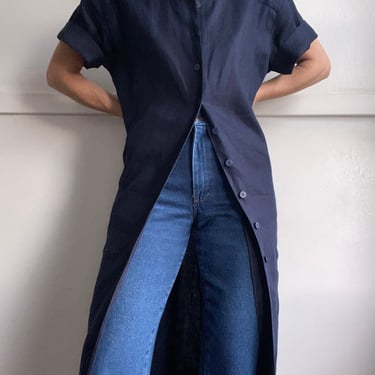 vintage navy linen woven shirt dress by Jaeger m/l 