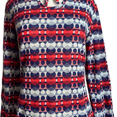 70s Psychedelic Op Art Dots Stripes Knit Keyhole Top By Npc Fashions