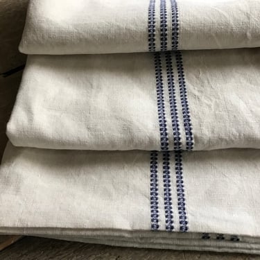 French Homespun Linen Cloth, Woven Indigo Stripe, Table Runner, Sewing Upholstery Projects, Historical Homespun Textile, French Farmhouse 
