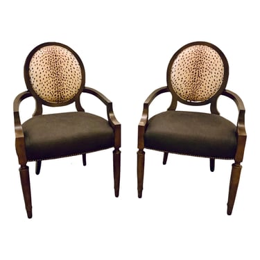 Caracole Couture Animal Print Chit Chat Arm Chairs Pair