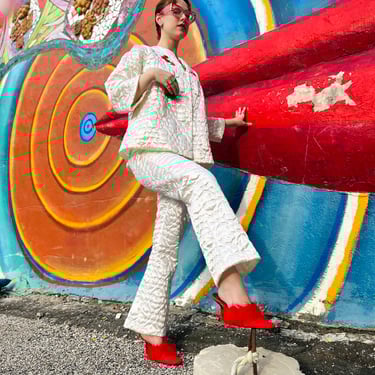 1960's Quilted Cherry 2 Piece Pant Set