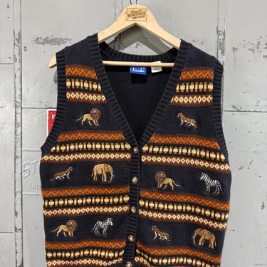 Vintage Lion safari Knit Sweater Vest  Safari Style 