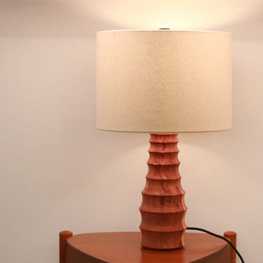 Aromatic Cedar Table Lamp | Modern Turned Wood Side Lamp 