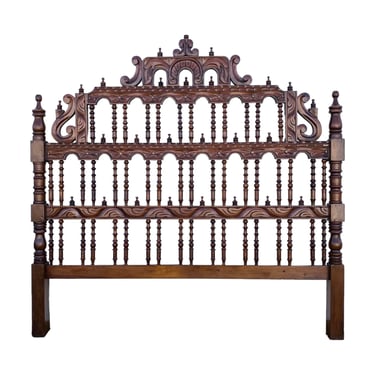 Vintage Pagoda King Headboard 78" Tall FREE SHIPPING Spanish Revival Ornate Carved Wood Spindle Chinoiserie Bed 