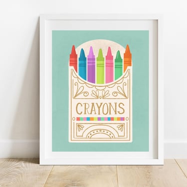 Box of Crayons 8 X 10 Art Print/ Kids Room Art Supplies Illustration/ Colorful Gender Neutral Children's Wall Decor 