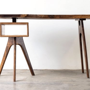 Mid-Century Style Wood Slab Desk 