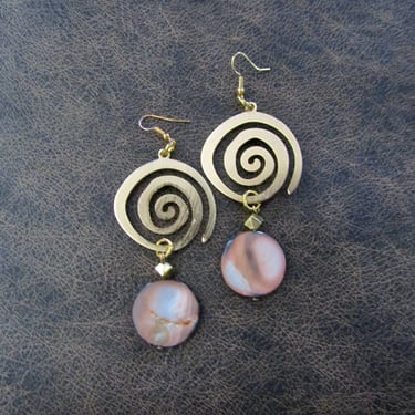 Large mother of pearl shell and spiral earrings 