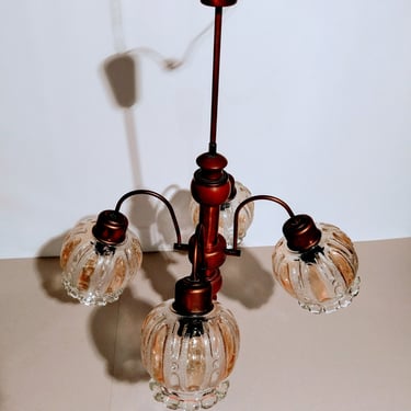 Midcentury Ceiling Lamp / Four Arm Chandelier / Pendant Light / 70s Yugoslavia 