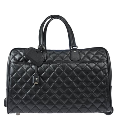 Chanel 2005-2006 Black Calfskin 2way Shoulder Handbag Carry-On Rolling Luggage