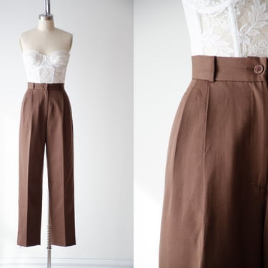 high waisted pants | 90s vintage brown wool gabardine dark academia straight leg trousers 