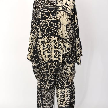 1990s Timney Fowler Silk Printed Pant Set