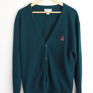 Vintage 1990s Izod Crest Logo Cardigan Sweater Dark Green Men's Sz.XL Grandpa Sweater Preppy American 