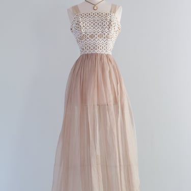 Ethereal 1950's Oyster Silk And Lace Party Dress / SM