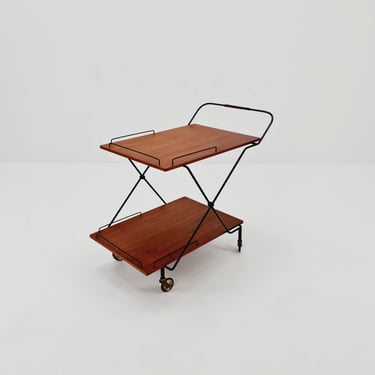 Vintage Danish mid century trolley bar cart in teak & metal, 1960s 