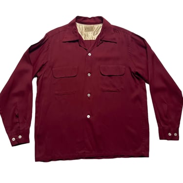 Vintage 1950s FLAMINGO SPORTSWEAR Rayon Gabardine Sport Shirt ~ size M ~ Loop Collar / Flap Pockets ~ Gab ~ Camp ~ Sportshirt 
