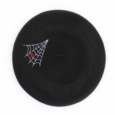 Embroidered Spiderweb Black Beret 
